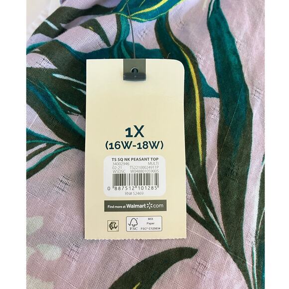 New Terra & Sky Women's Cotton Purple Tropical Peasant Top Plus 1X 16-18 - Picture 7 of 7